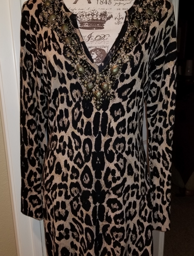 NWOT INC Black & Brown Leopard Print Long Sweater